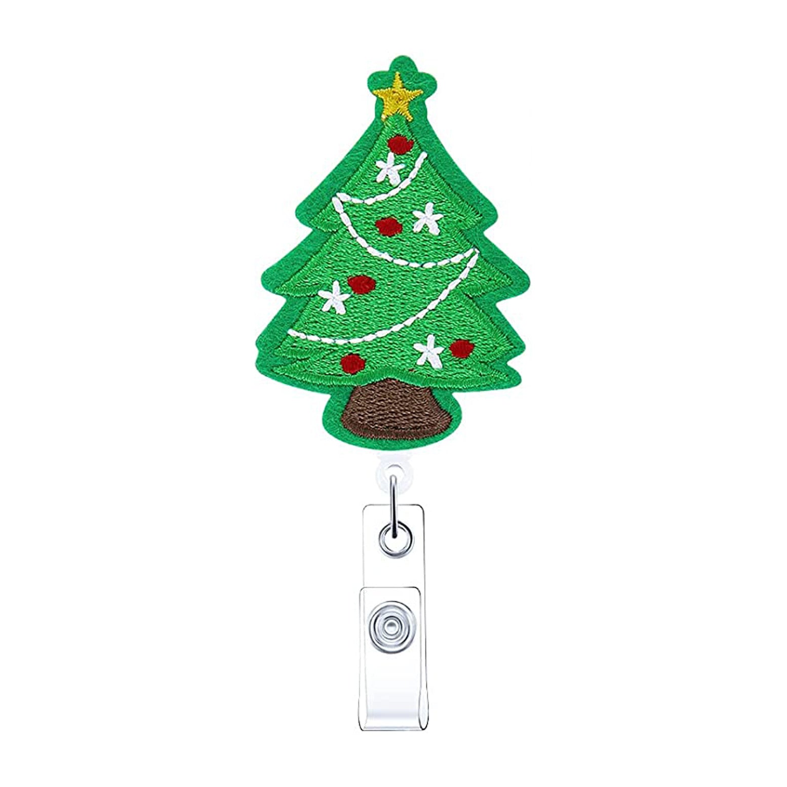 Wholesale ABS Christmas Felt Fabric Embroidered Gingerbread Man Christmas Tree Badge Scroll Extendable Keychain